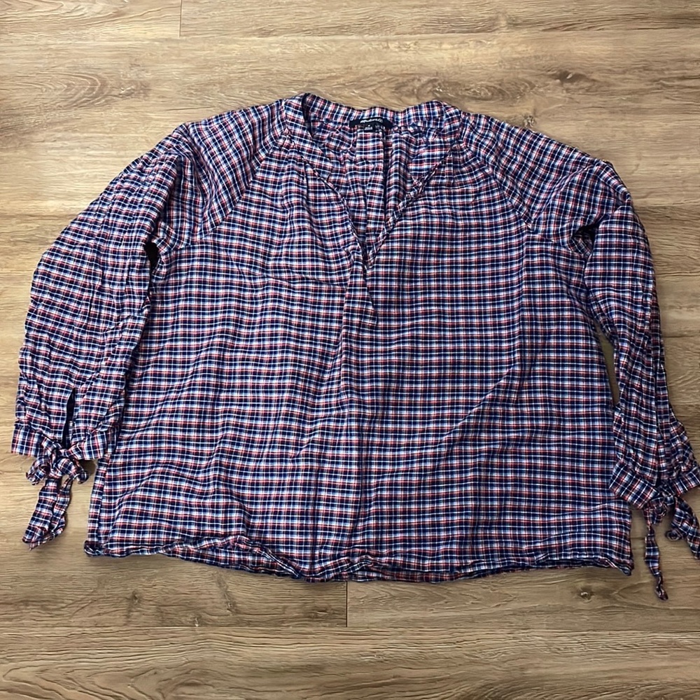 Madwell red and blue checked peasant top Size Medium